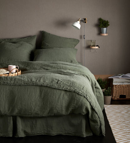 Olive Green 100% Linen Duvet Cover