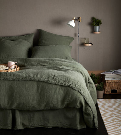 Olive Green 100% Linen Fitted Sheet