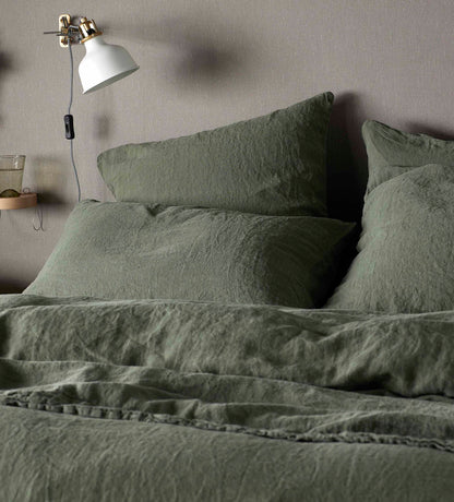 Olive Green 100% Linen Pillowcases