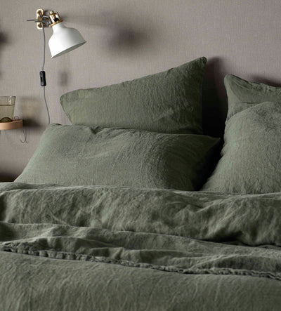 Olive Green 100% Linen Pillowcases