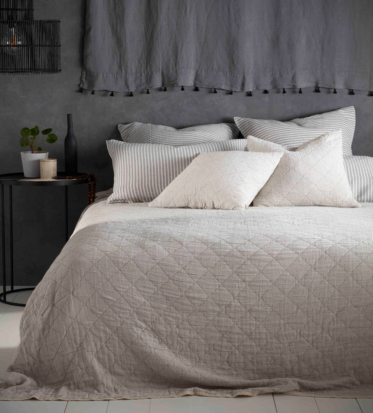 Black And Natural Stripe Cushion Cover and Bed Throw
