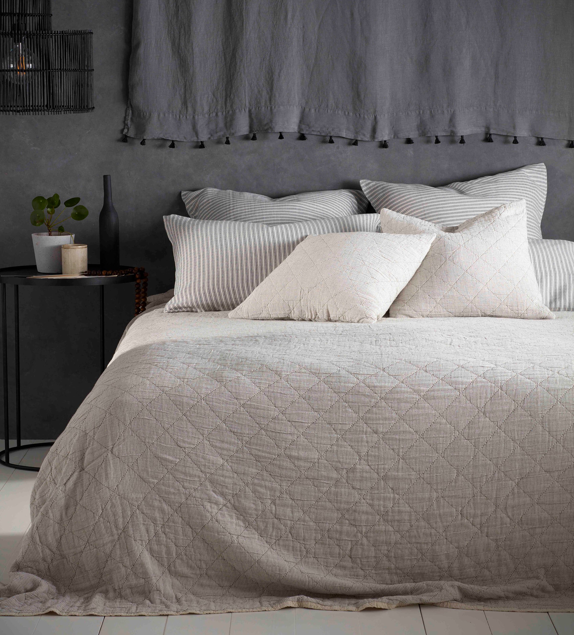 Black And Natural Stripe Cushion Cover and Bed Throw