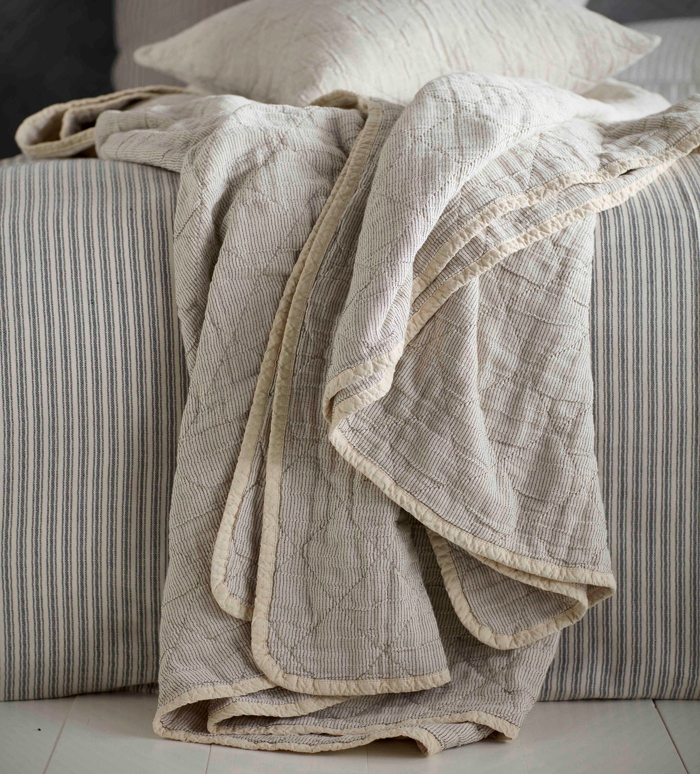 Black And Natural Stripe Bed Throw