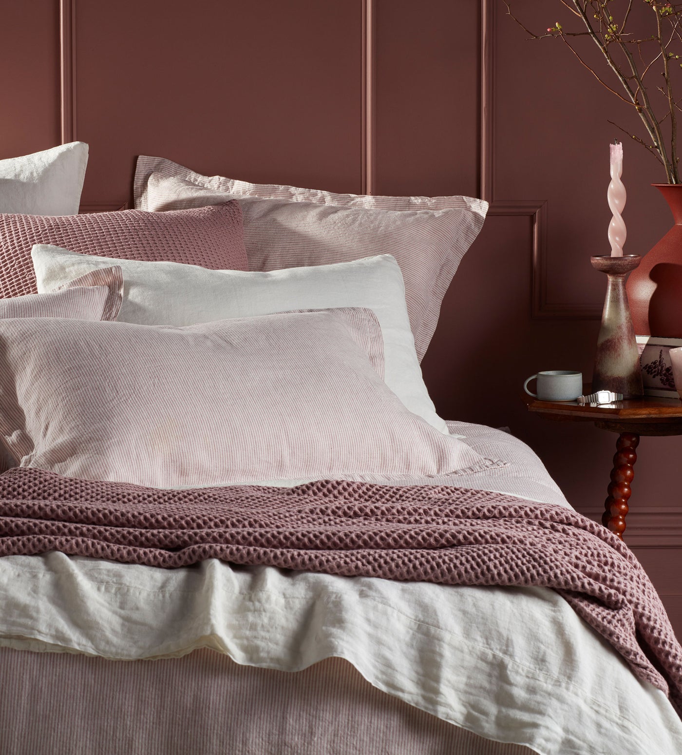 Vintage Rose Sid Stripe 100% Linen Bed Linen
