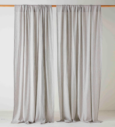 Ticking Stripe Grey Loop Top Curtains