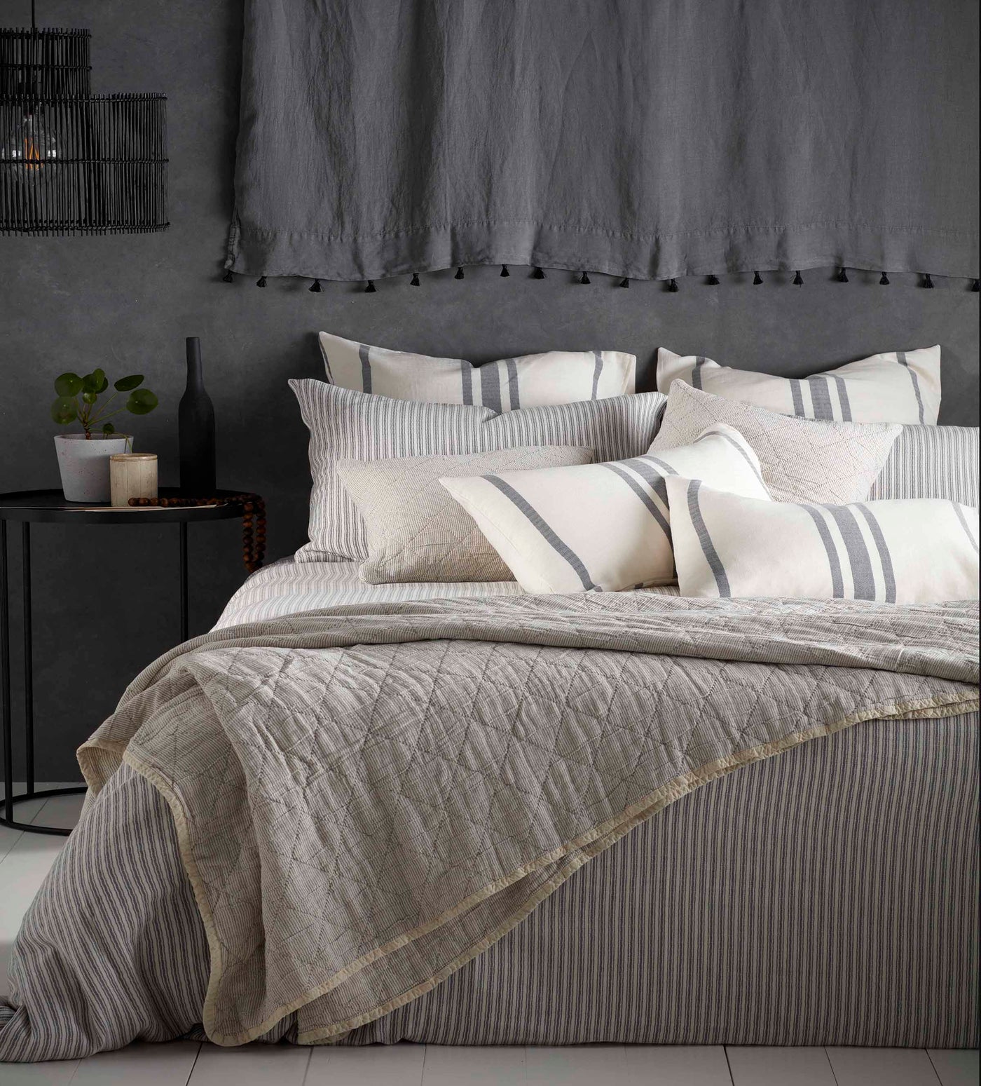 Ticking Stripe Grey Bedding