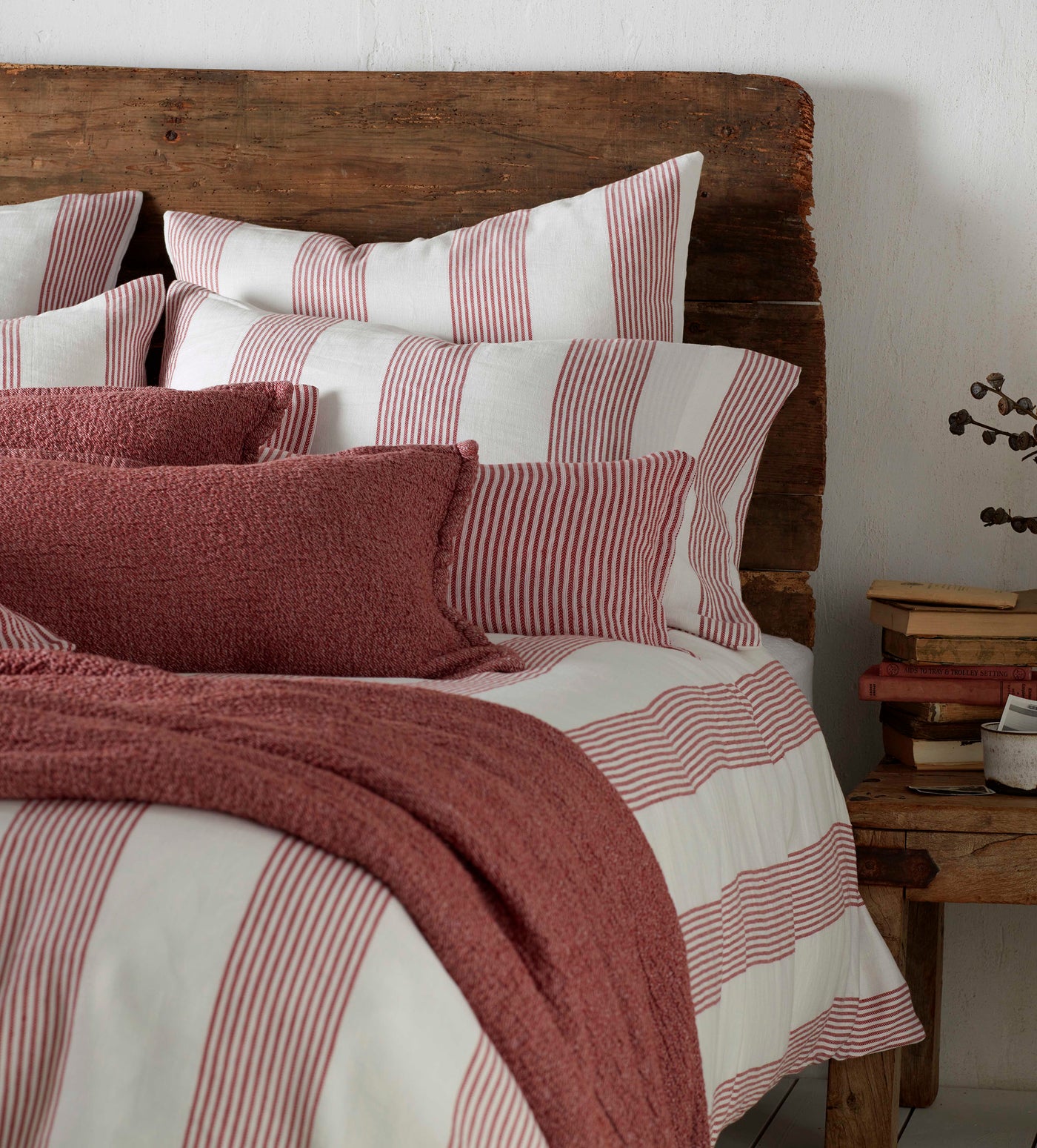 Red Ticking Striped Pillowcases