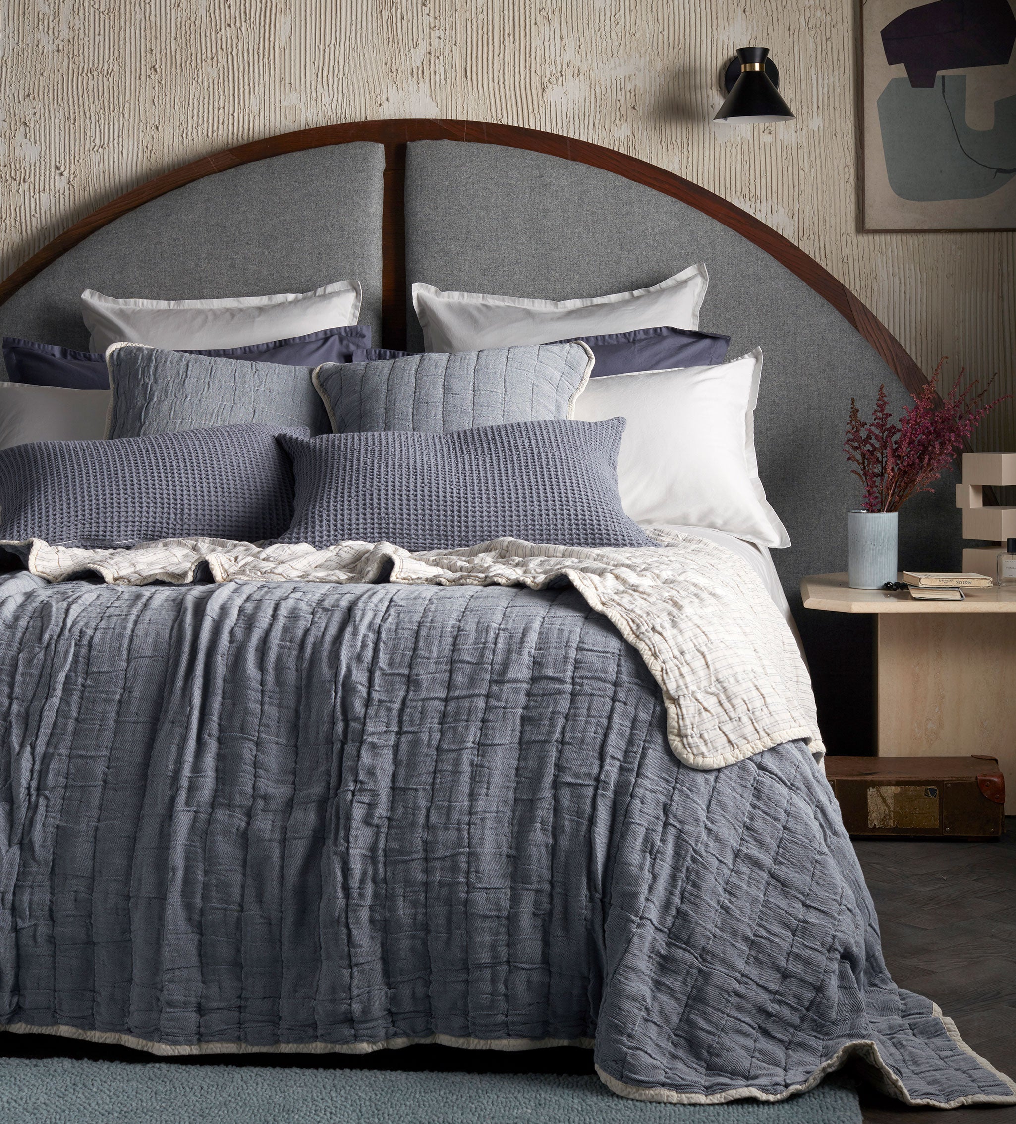 French Blue Vivienne 100% Cotton Quilted Throw