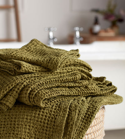 Moss Green 100% Cotton Waffle Towels