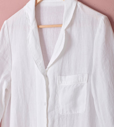 White 100 Linen Night Shirt Front Detail