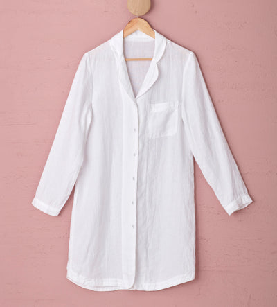White 100 Linen Night Shirt Front