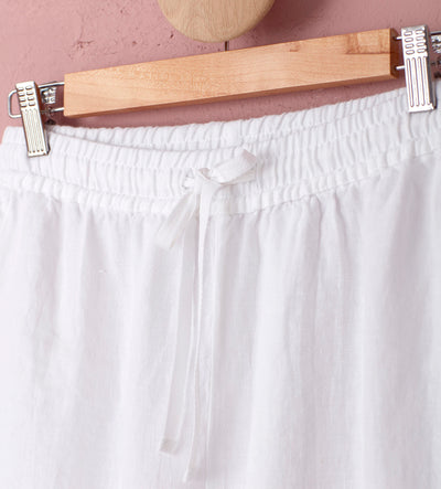 White 100 Linen Pyjama Bottoms Front Detail