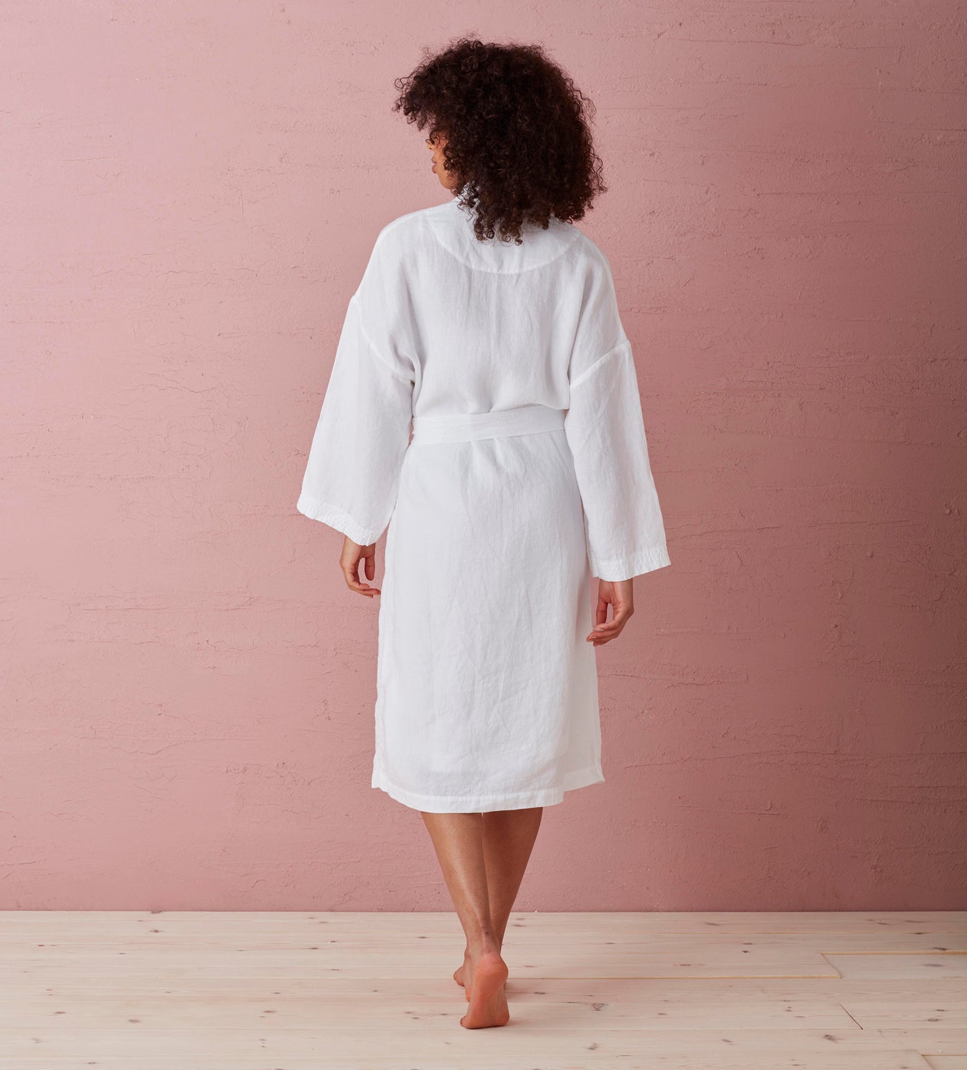 White 100 Linen Robe Model Back