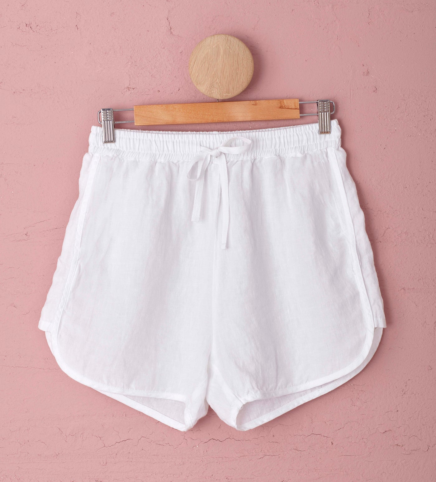 White 100 Linen Shorts Front