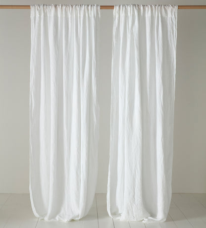 White 100% Linen Loop Top Curtain (Single)