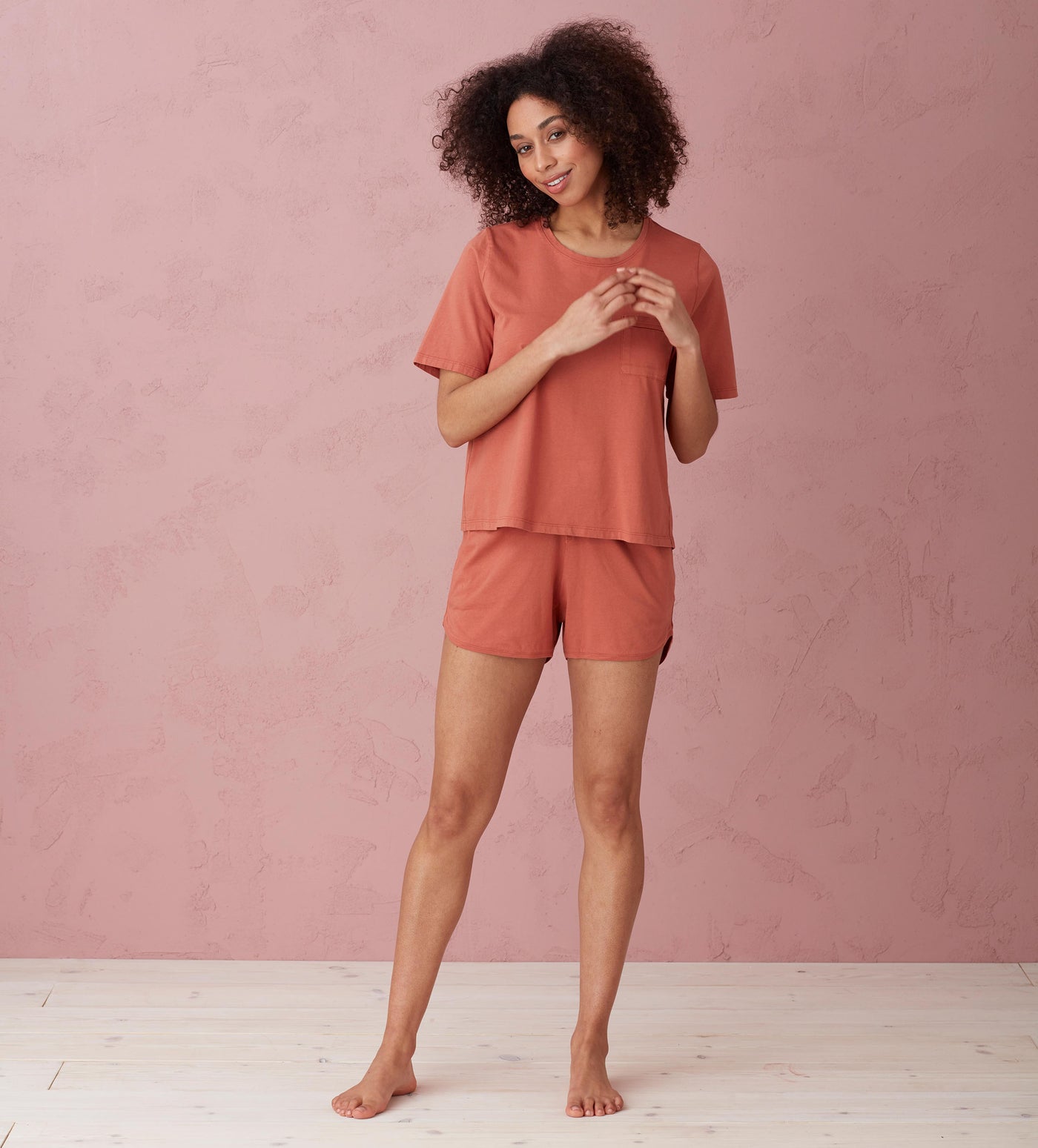Wren Organic Jersey Shorts Spice Model Front