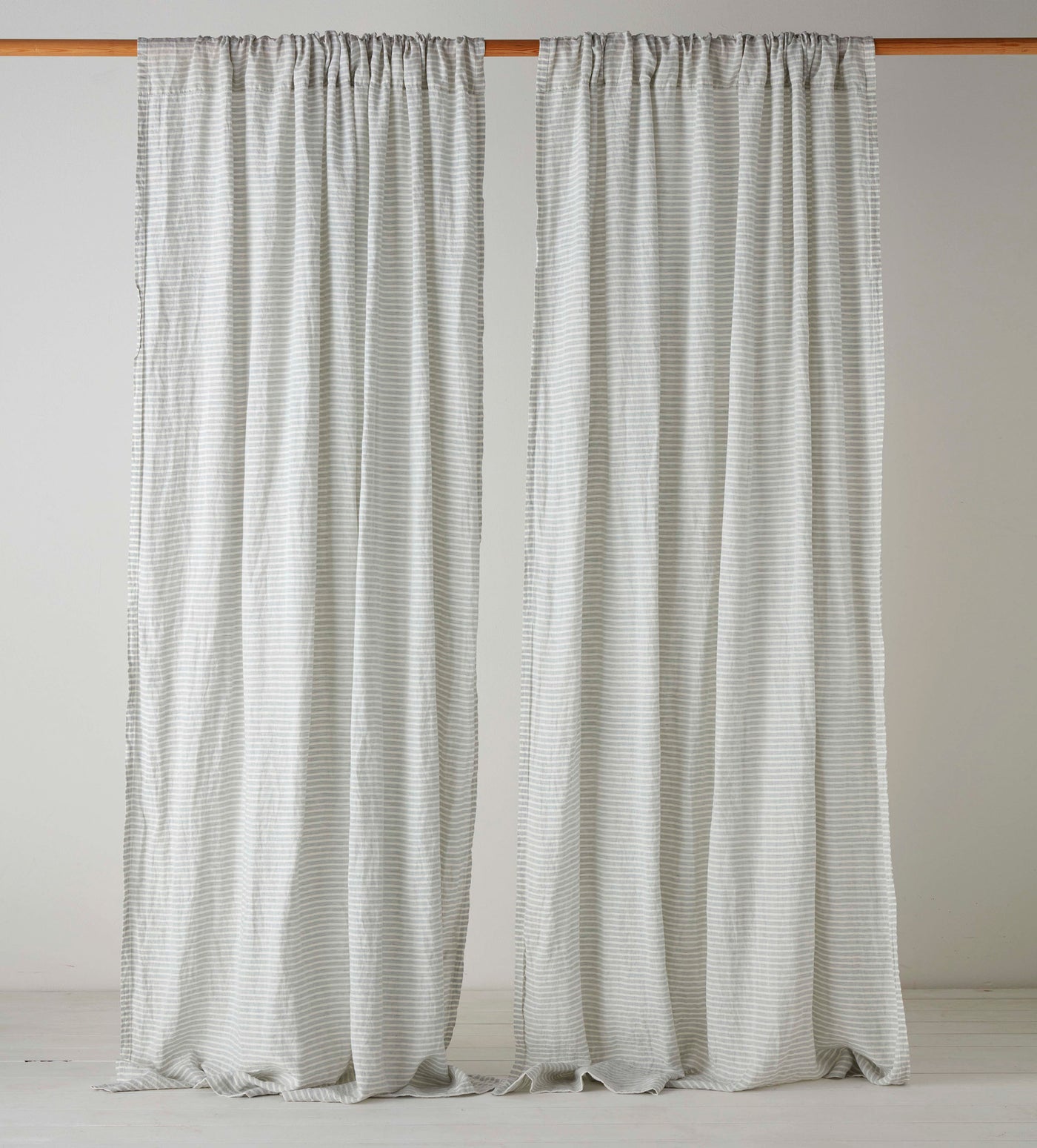 Sage Stripe 100% Linen Curtains